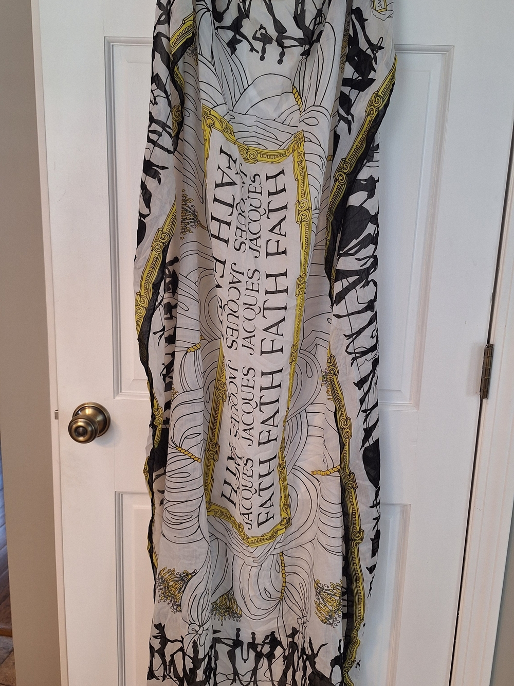 Printed Silk-Blend Scarf in White, Black & Gold